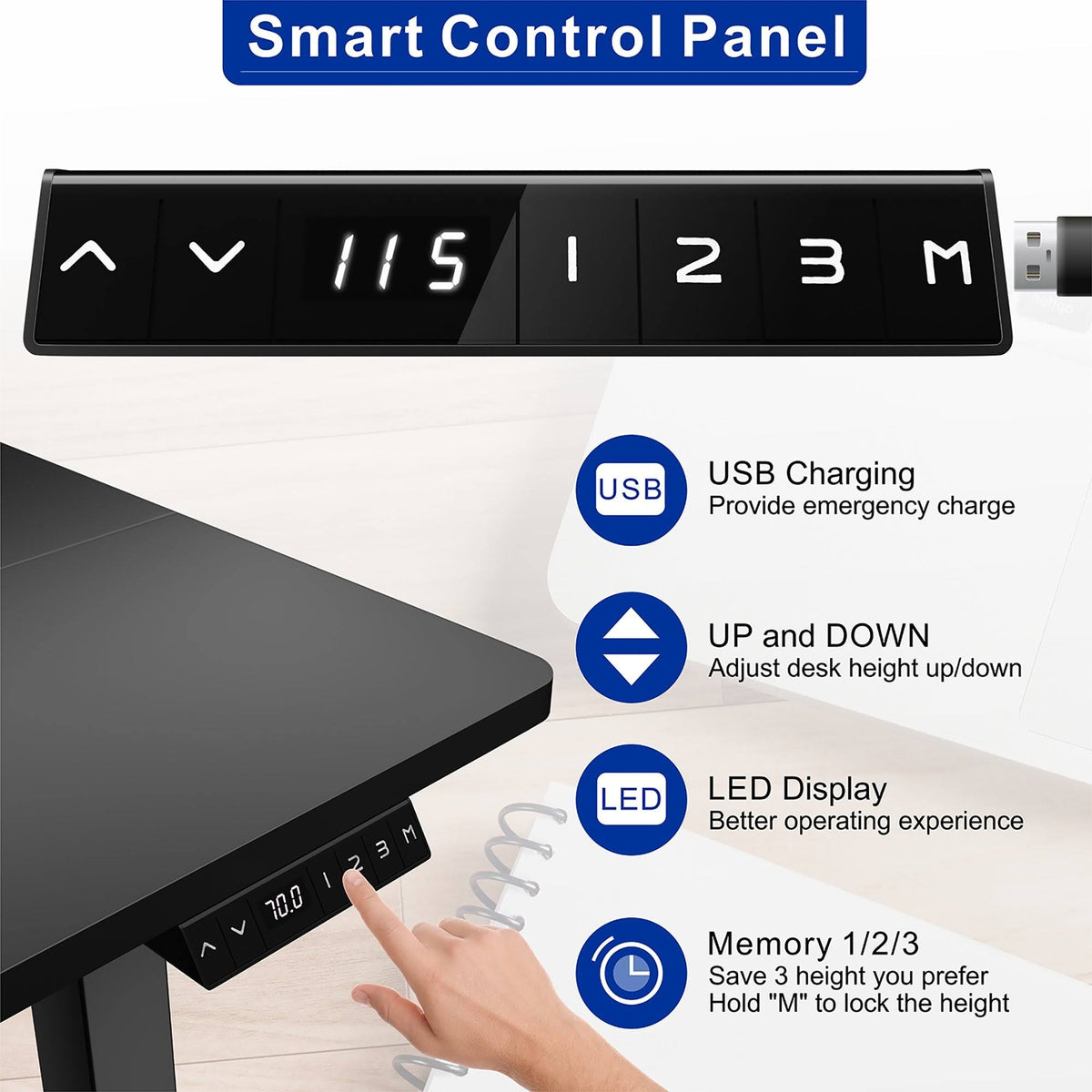 Black 48 x 24 Height Adjustable Electric Standing Desk O1743