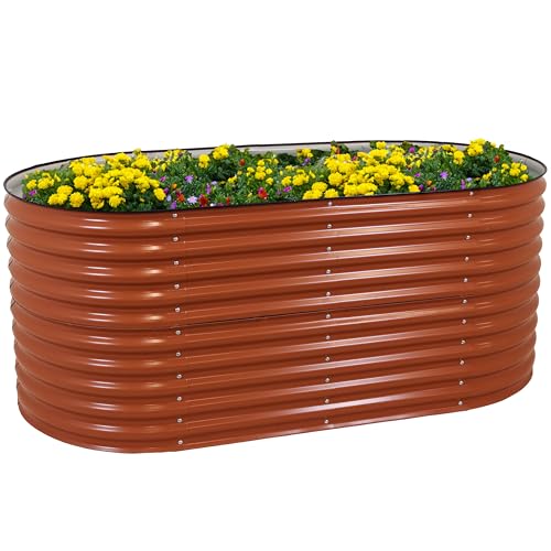 Brown 79-Inch Oval Stackable Steel Raised Garden Bed with Rubber Edge Trim U960