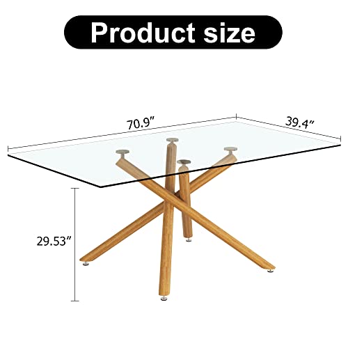 Rectangular Golden Chrome Metal Legs Tempered Glass Dining Table L34612