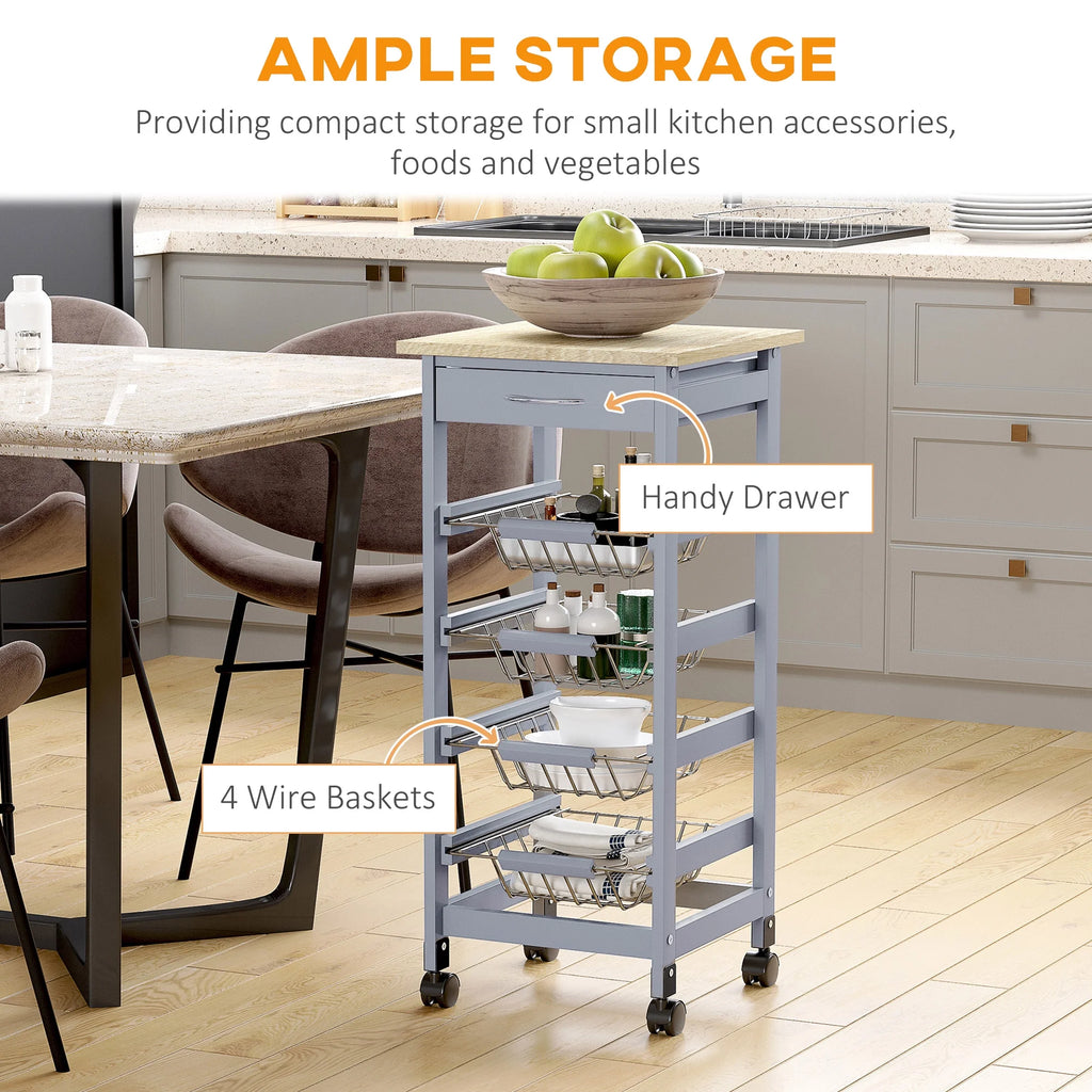 Gray Compact Rolling Kitchen Cart with Storage Drawer O410604