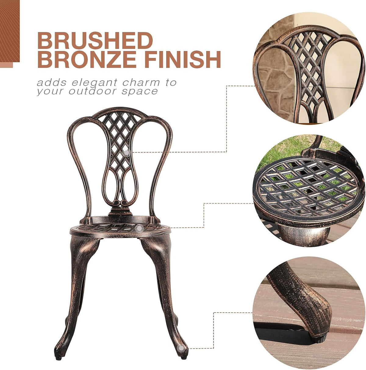 3 Piece Cast Aluminum Patio Bistro Set with Umbrella Hole V678