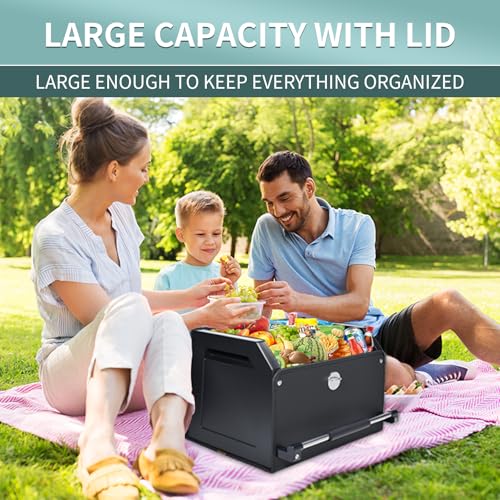 Car Organizer Trunk, Durable Collapsible Leather Trunk Organizer with Lid and Sturdy Handle, Auto Cargo Storage Compartments (11.4 x 27 x 12.2, Black) B958076