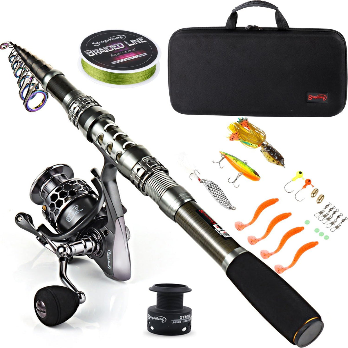 Telescopic Fishing Rod Combos with Spinning Reels and Carrier Bag M242396