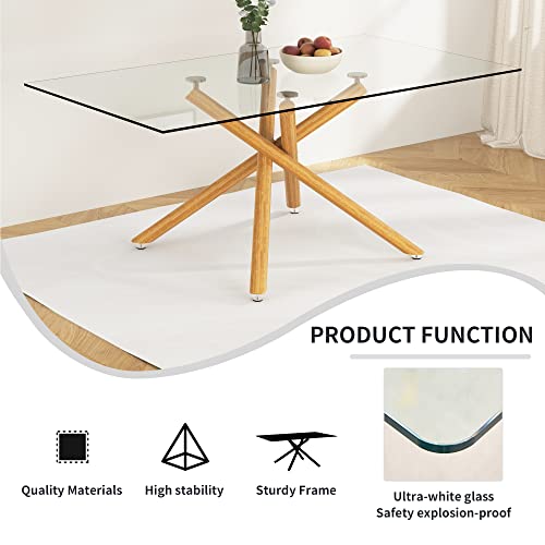 Rectangular Golden Chrome Metal Legs Tempered Glass Dining Table L34612