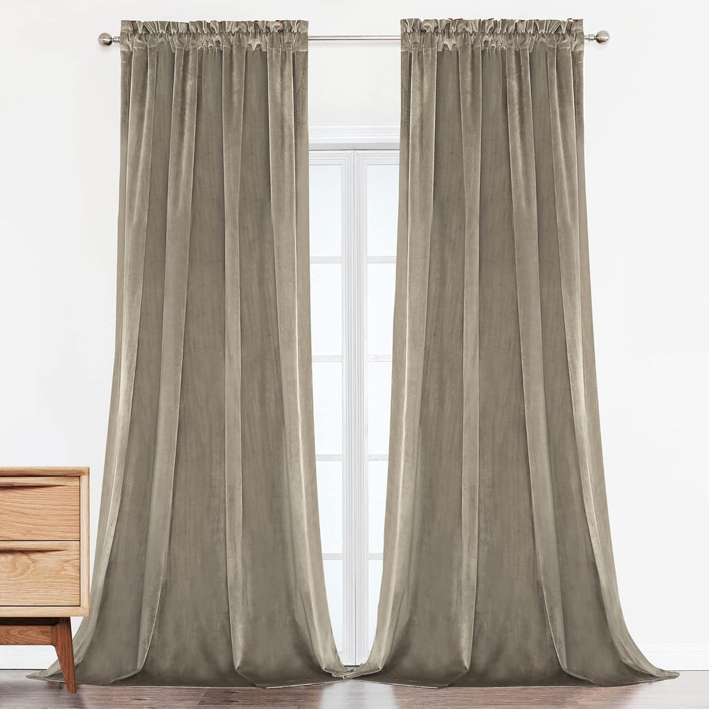 Camel Velvet Room Darkening Curtains, 2 Panels H832362