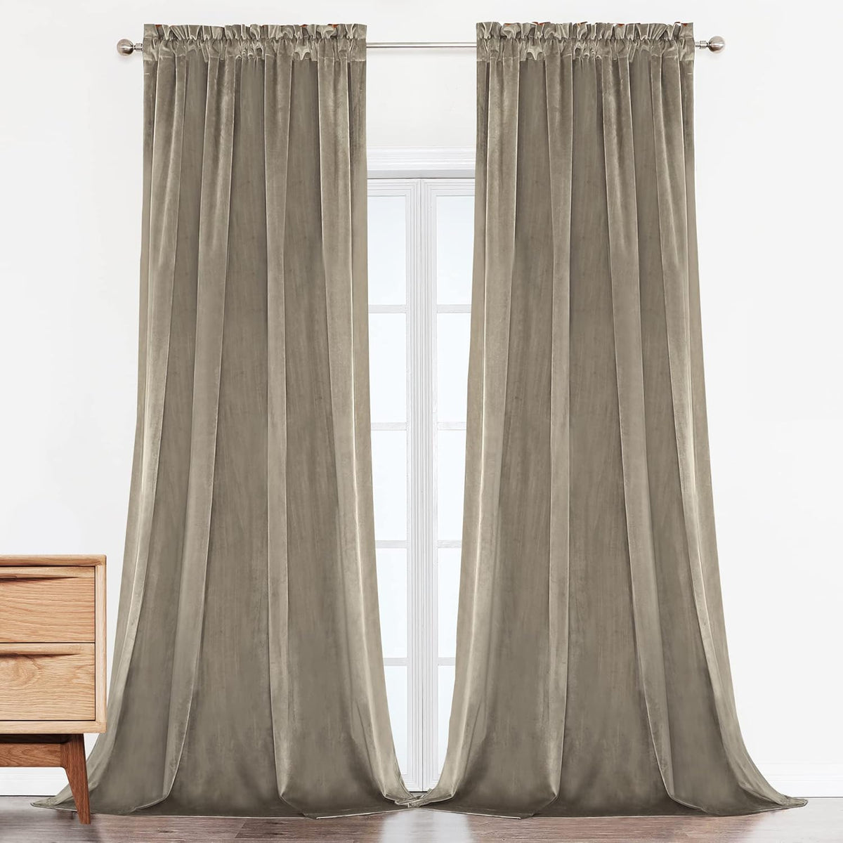 Camel Velvet Room Darkening Curtains, 2 Panels H832362