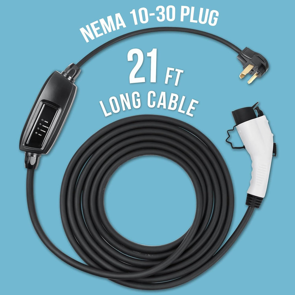 Level 2 EV Charger 240V 16 Amp with 21ft Cord J1772 Cable NEMA 10-30 Plug H898919
