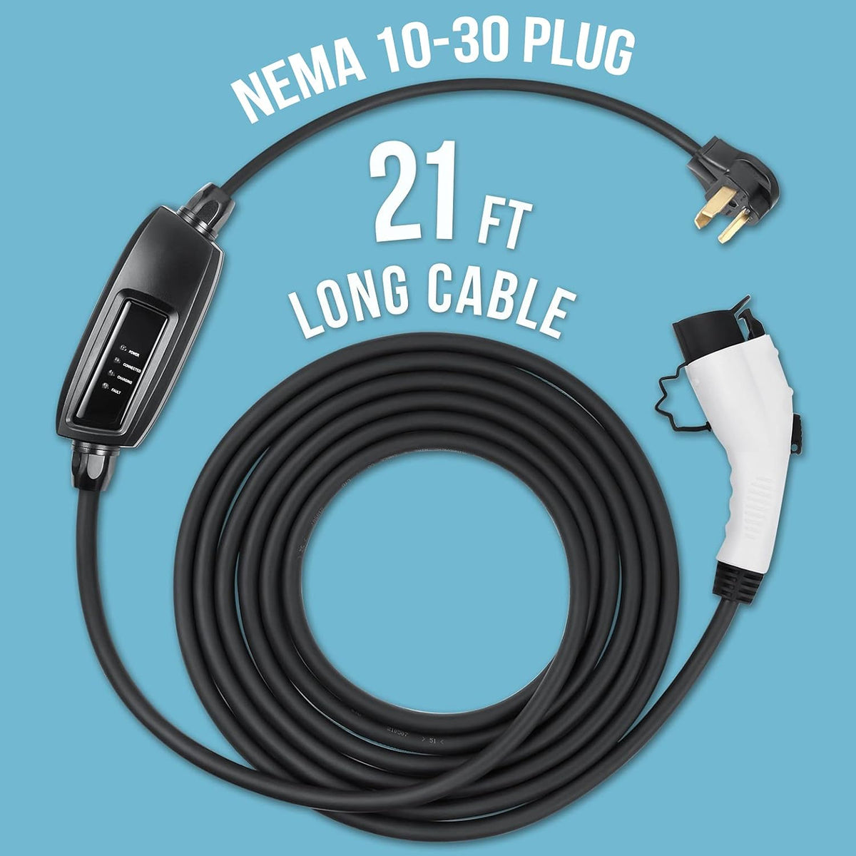 Level 2 EV Charger 240V 16 Amp with 21ft Cord J1772 Cable NEMA 10-30 Plug H898919
