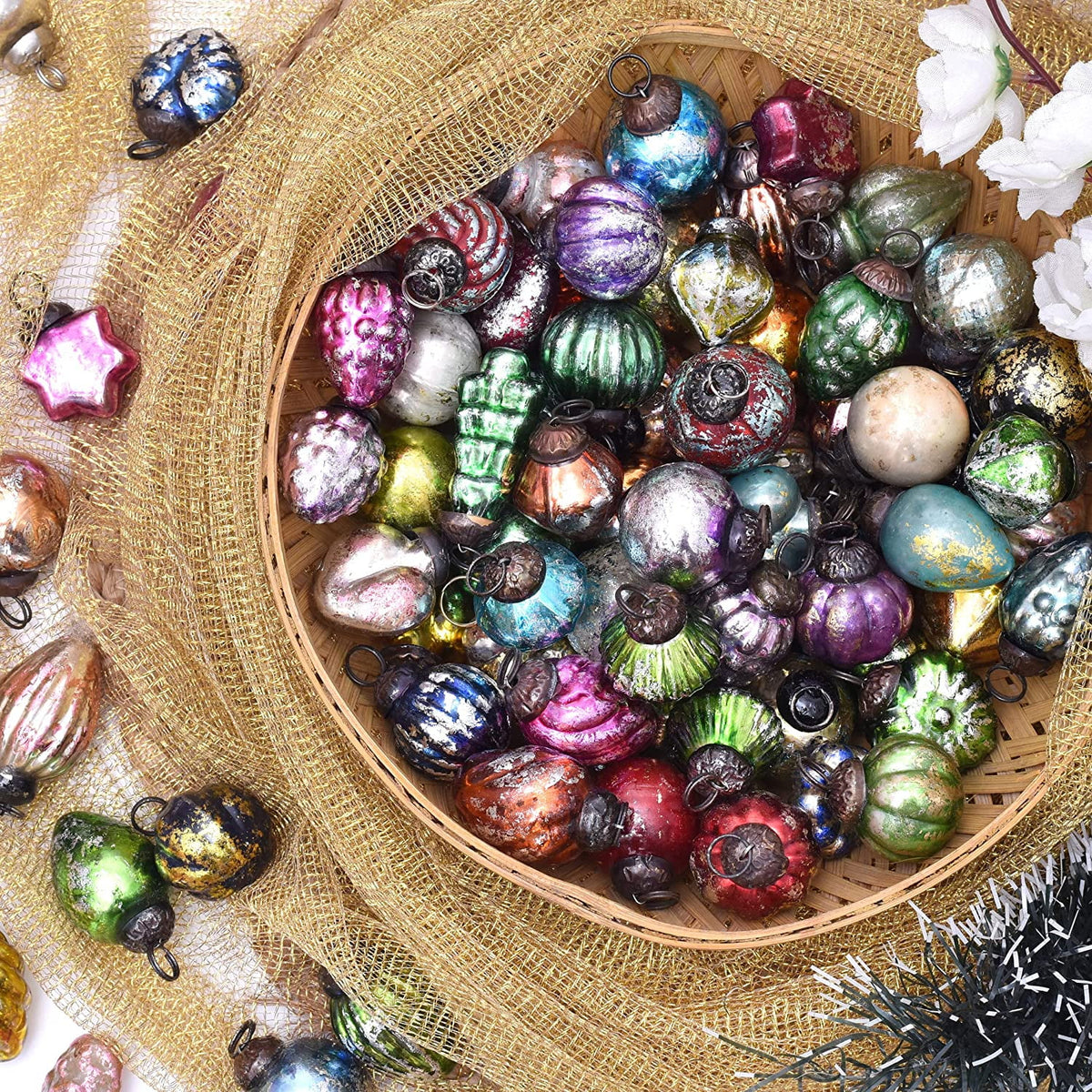 75 Piece Antique Glass Christmas Tree Ornaments Y19266