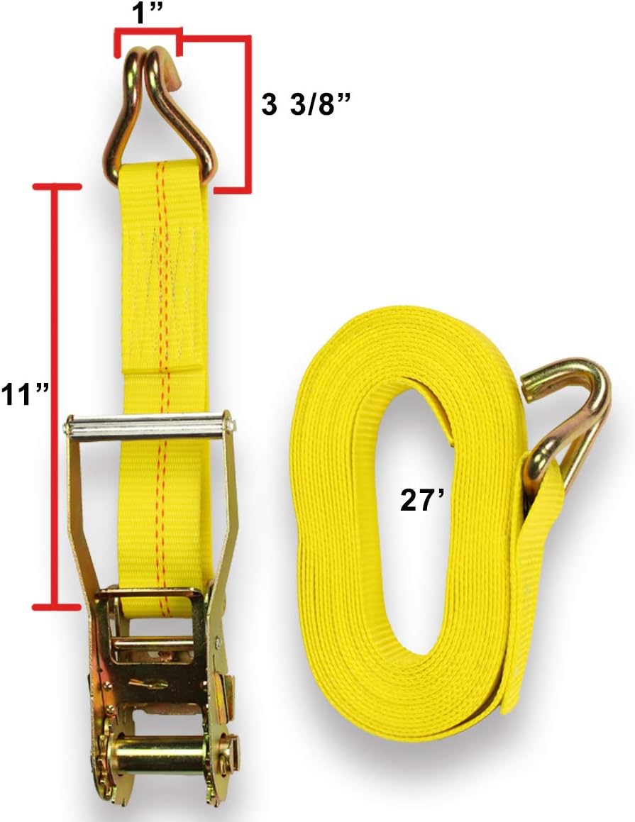 4-Pack Ratchet Tie-Down Straps with Double Wire J-Hooks, 2 x 27' Q161