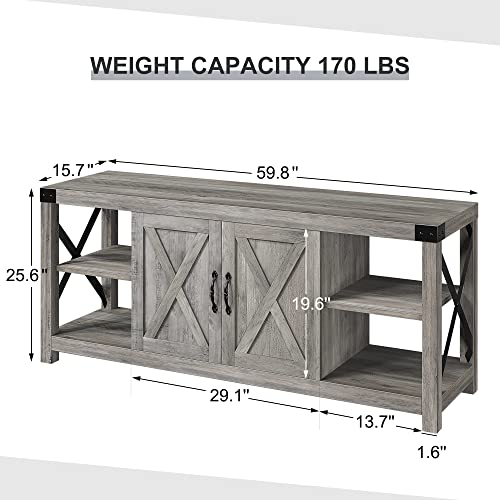60 Inch TV Stand with Storage and Adjustable Shelves (Grey) R9696