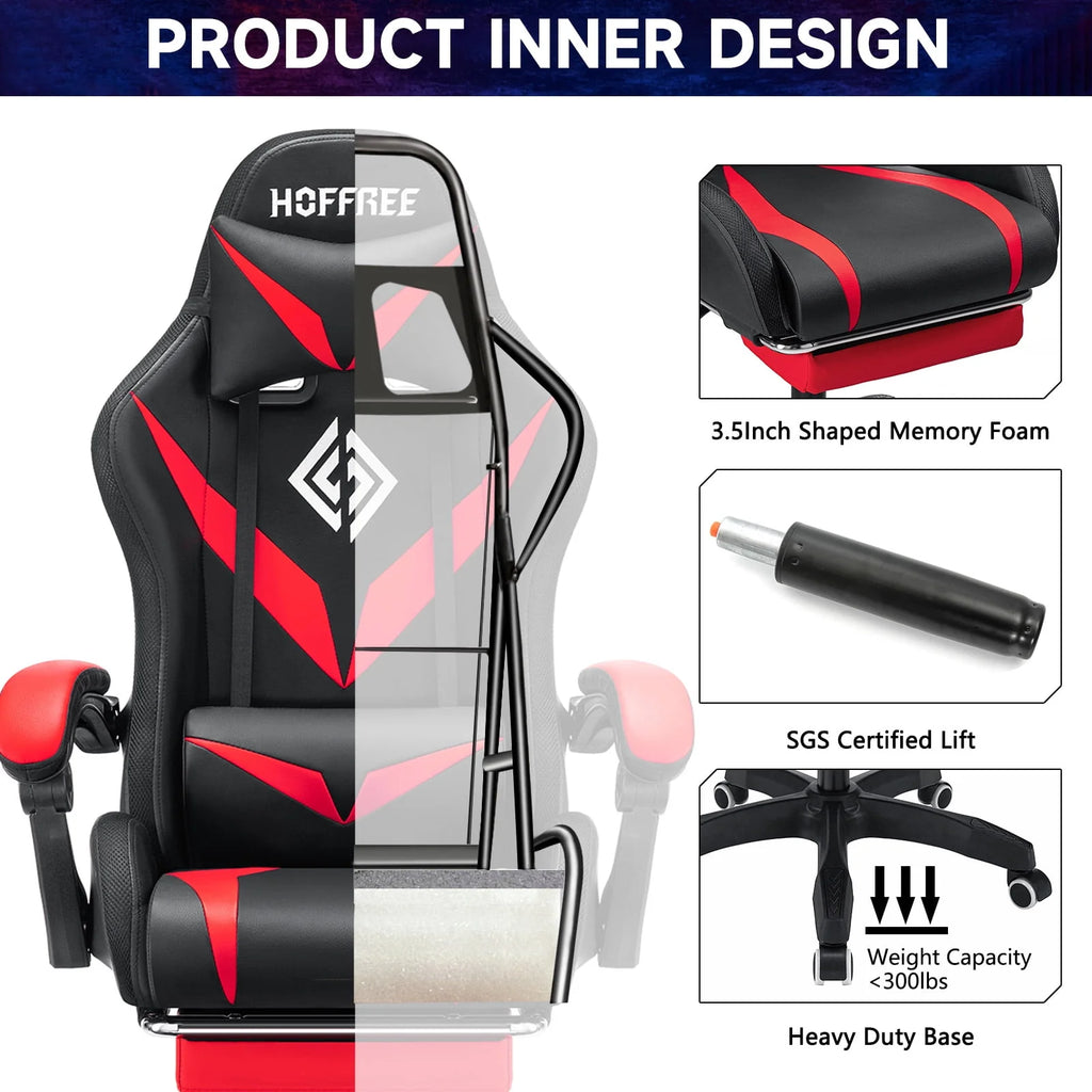 PU Leather Gaming Chair with Footrest and LED Lights H20806