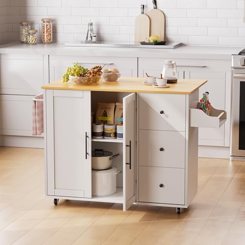 White Rolling Kitchen Island with Storage R1324