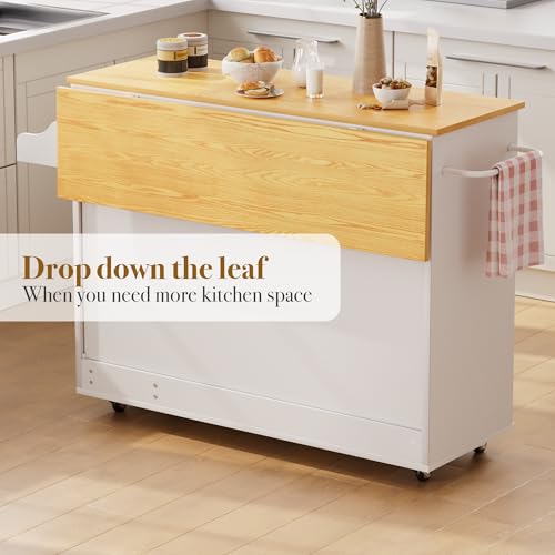 White Rolling Kitchen Island with Storage R1324