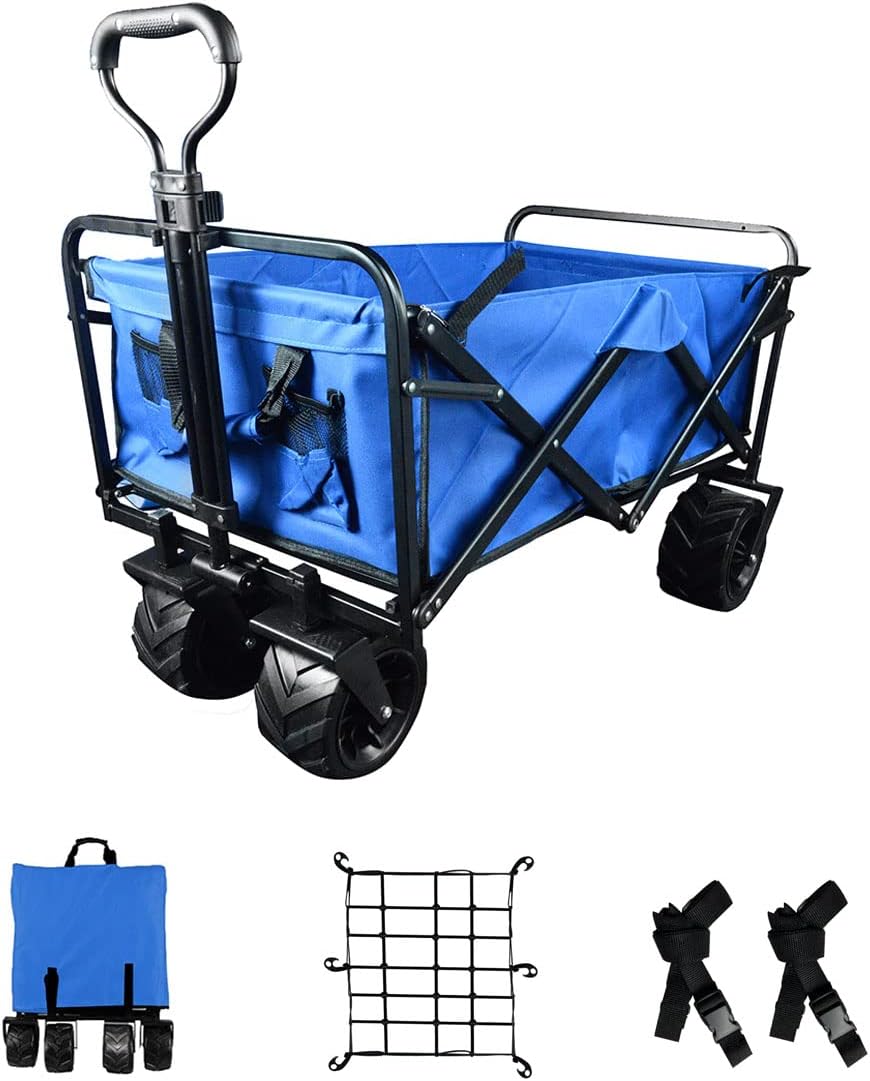 Collapsible Heavy Duty Beach Wagon Cart with Universal Wheels Adjustable Handle (Black) R63819
