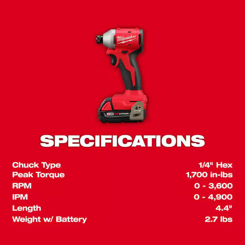 18-Volt Lithium-Ion Brushless Cordless Compact Drill/Impact Combo Kit with 2 Batteries, Charger, Bag & 2 Gal Vac H743