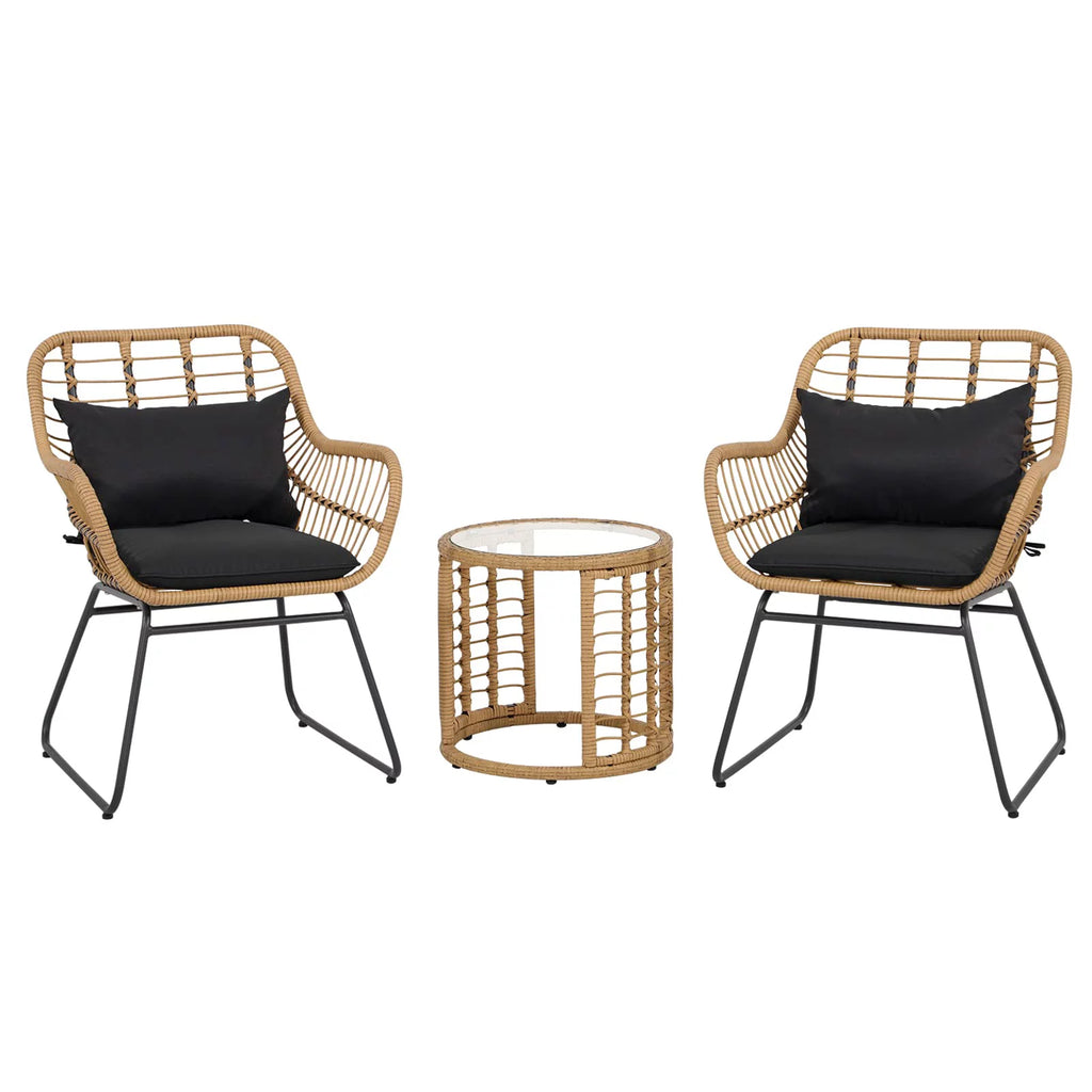 3-Piece Outdoor Wicker Bistro Set with Glass Top Coffee Table I41946
