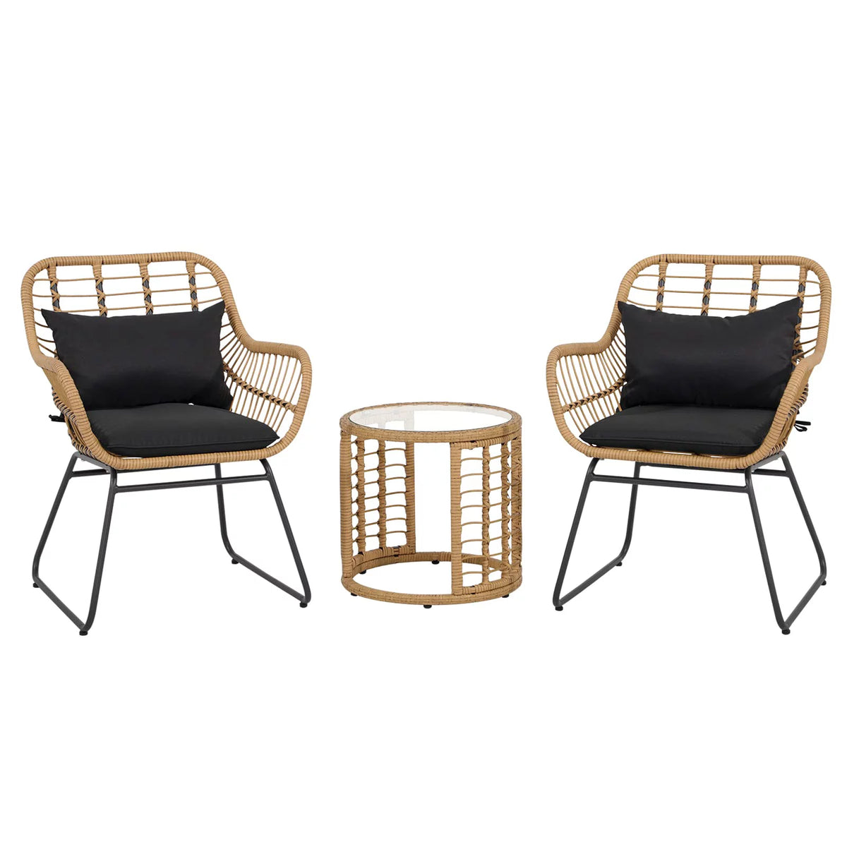 3-Piece Outdoor Wicker Bistro Set with Glass Top Coffee Table I41946