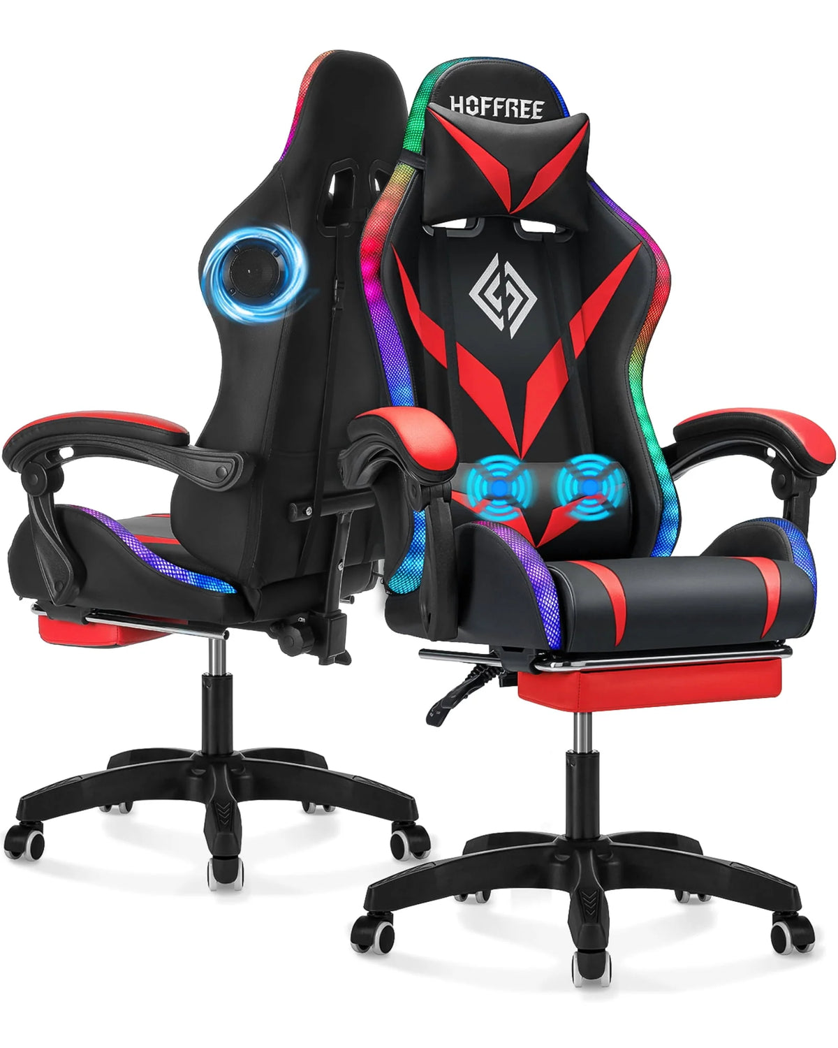 PU Leather Gaming Chair with Footrest and LED Lights H20806