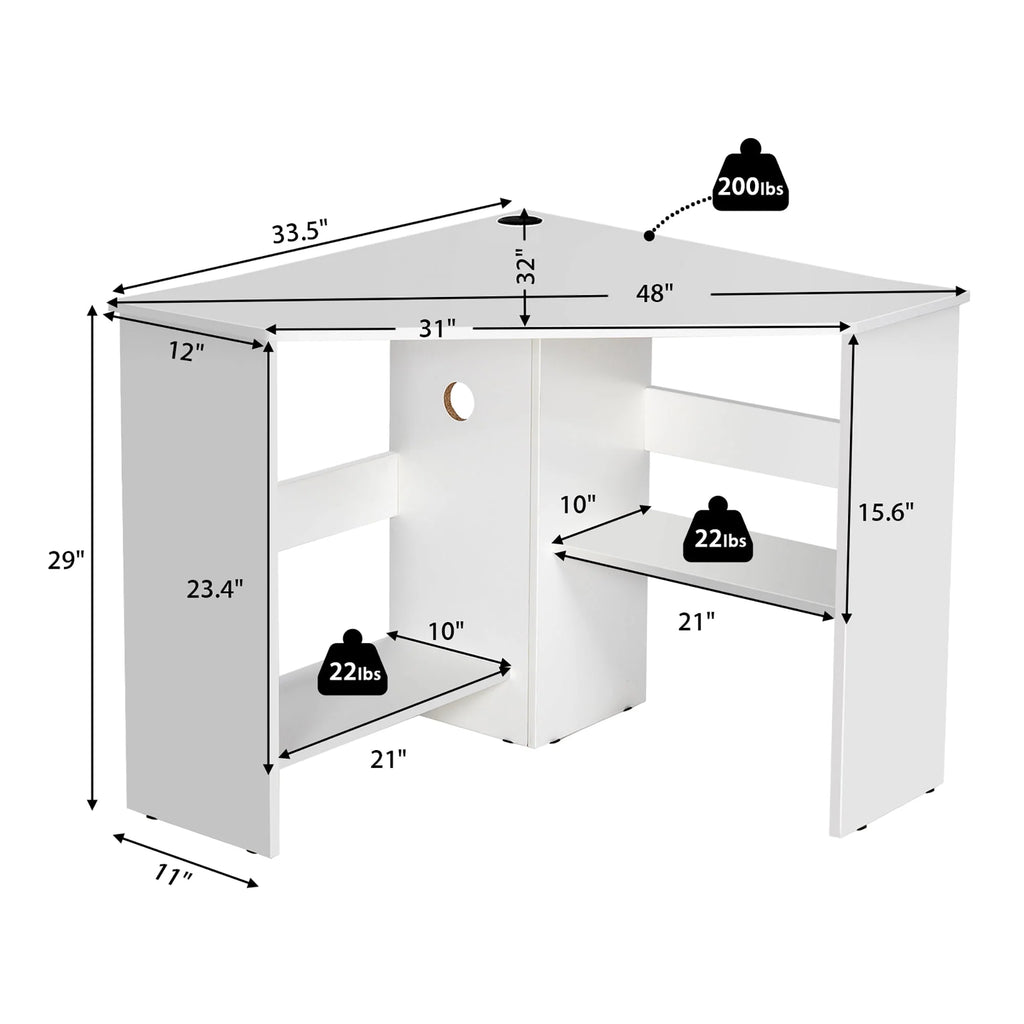 Corner Computer Desk with Storage Shelf White A728436