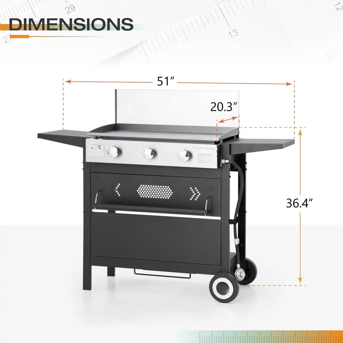 3-Burners Gas Griddle Portable Flat Table Top BBQ Grill 33,000 BTU R406