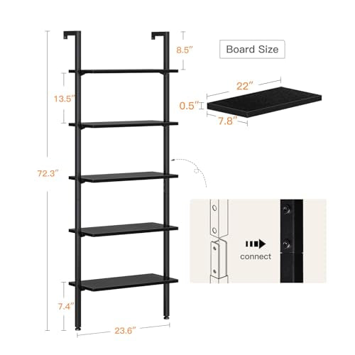 6 Tier Black Ladder Bookshelf Y670671