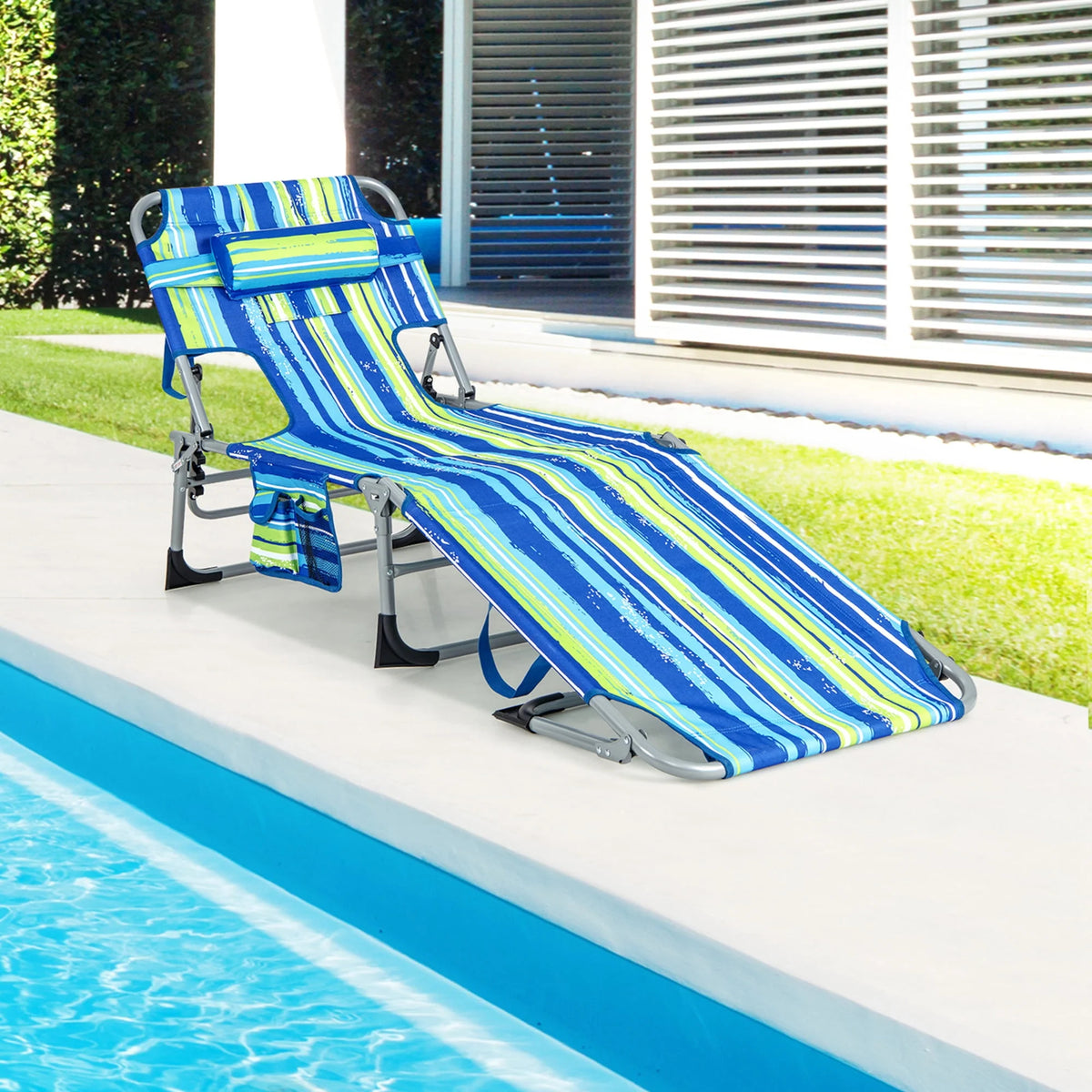 Pink Folding Chaise Lounge with Pillow F636