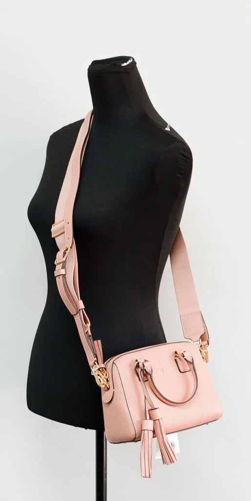 Pink Pebbled Leather Satchel Crossbody Bag D52177