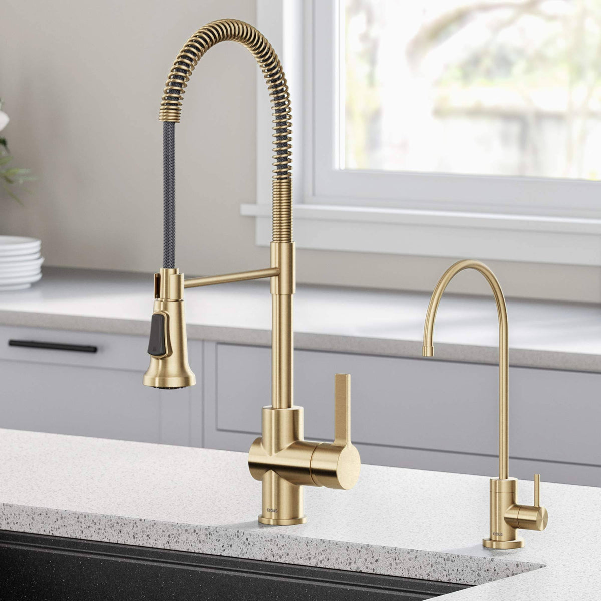 Brushed Gold Commercial Style Kitchen Faucet and Water Filter Faucet Combo S8309
