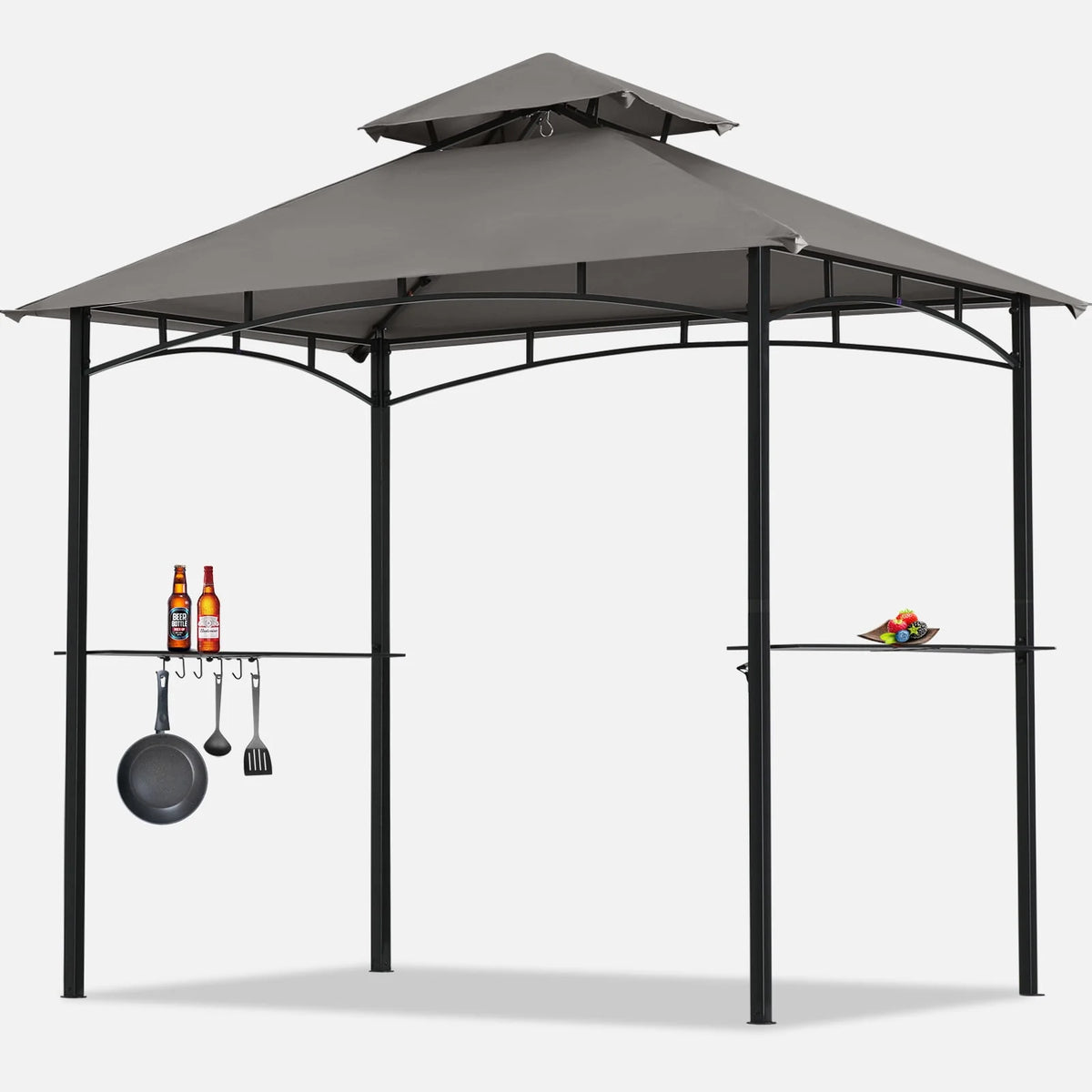 8' x 5' 2-Tiered Grill Gazebo Canopy with 2 LED Lights, Brown D837