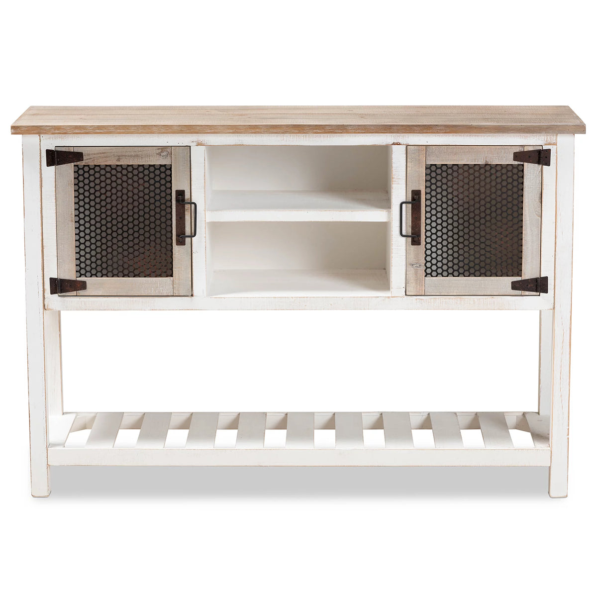 White and Oak Brown Wood 2-Door Sideboard Buffet V658987