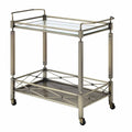 Antique Gold Two Tiered Metal Serving Cart with Glass Shelves U492553