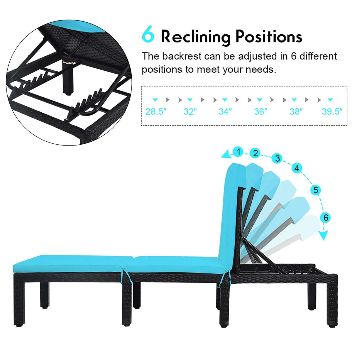 Patio Rattan Lounge Chair Height Adjustable Turquoise Y93822