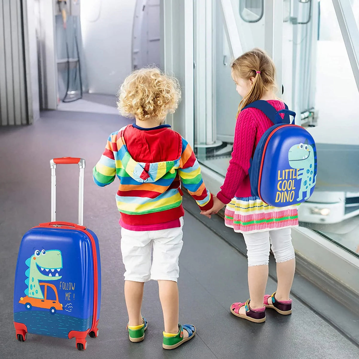Blue Dinosaur 2 Pcs Kids Luggage Set with Rolling Spinner Wheels R609