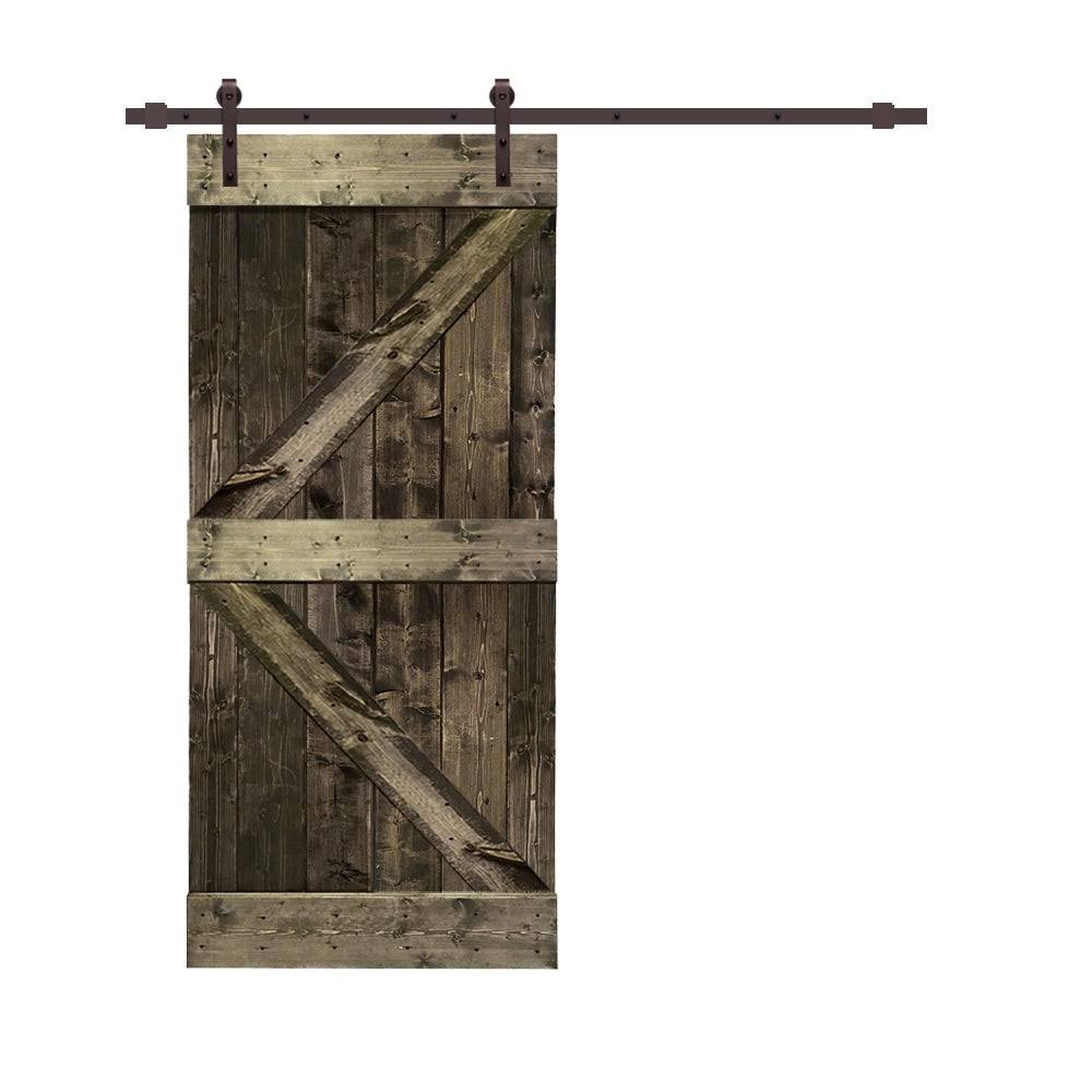 Ocean Blue Stained Wood Sliding Barn Door with Hardware Kit X25484