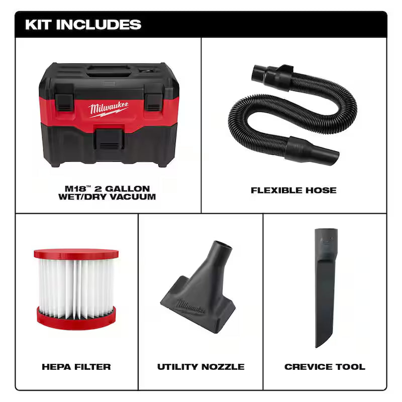 18-Volt Lithium-Ion Brushless Cordless Compact Drill/Impact Combo Kit with 2 Batteries, Charger, Bag & 2 Gal Vac H743