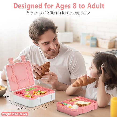 Kids 5 Compartment Leak-Proof Bento Lunch Box with Ice Pack and Utensils K448