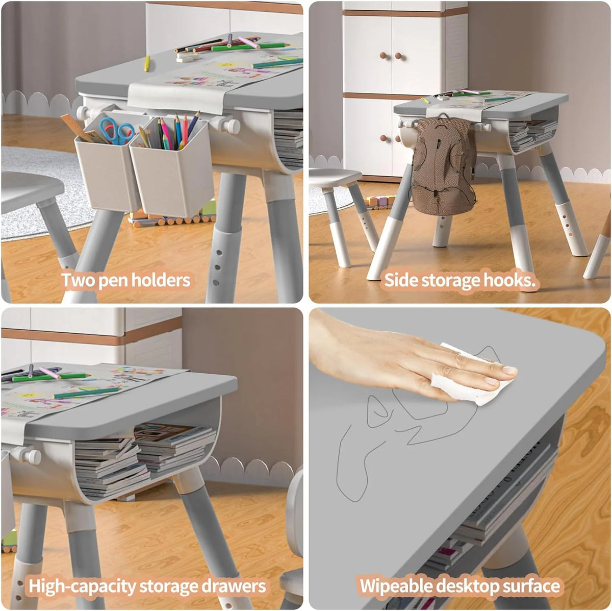 Kids Adjustable Height Wooden Table and Chair Set J24580
