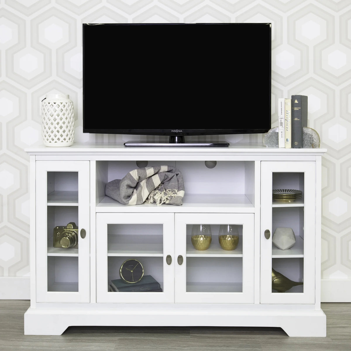 White Wood Media Storage TV Stand Console Z5302