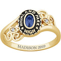 18K over Sterling Oval Stone & Diamond Swirl Class Ring W89836