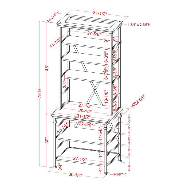 Industrial Metal 6-Shelf Bookcase in Dark Oak K76825