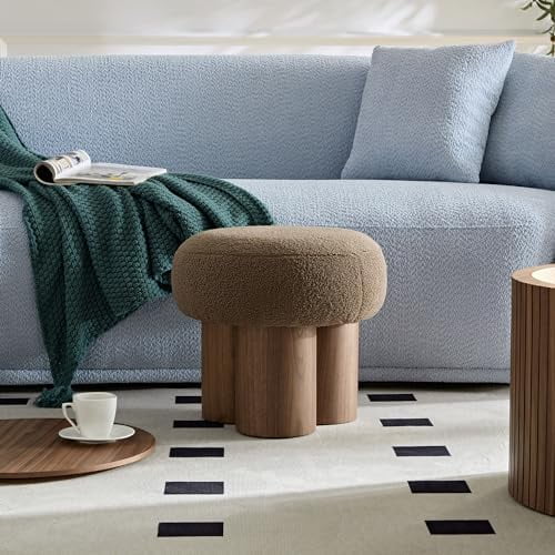 Small Round Teddy Fabric Ottoman with Non-Skid Legs W996309