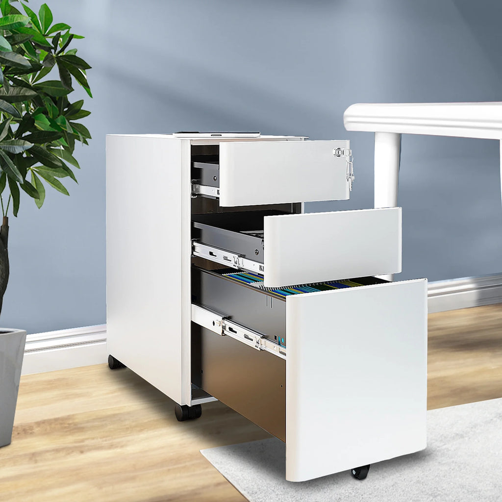 3-Compartment Locking Steel File Cabinet, White X80997