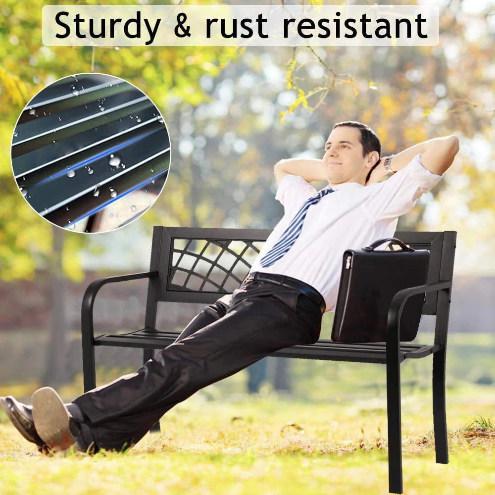 Black Outdoor Garden Bench with Armrests G64262
