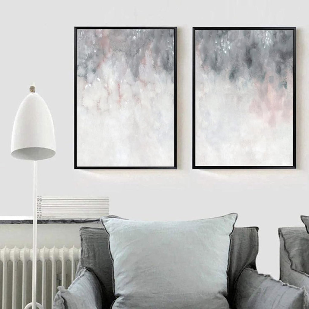 Abstract Gray White Pink Canvas Painting 16x24inchx2 No Frame M541868