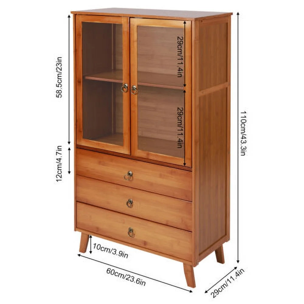 Wooden Storage Pantry Cupboard with 3 Drawers and 2 Acrylic Doors Brown B695784