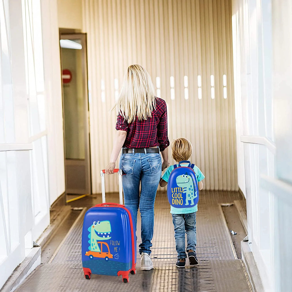 Blue Dinosaur 2 Pcs Kids Luggage Set with Rolling Spinner Wheels R609