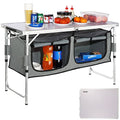 3 Adjustable Height Folding Camping Kitchen Table with Storage Organizer F247440
