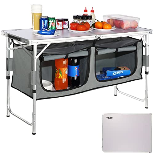 3 Adjustable Height Folding Camping Kitchen Table with Storage Organizer F247440