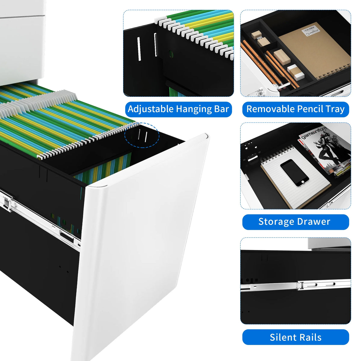 3-Compartment Locking Steel File Cabinet, White X80997